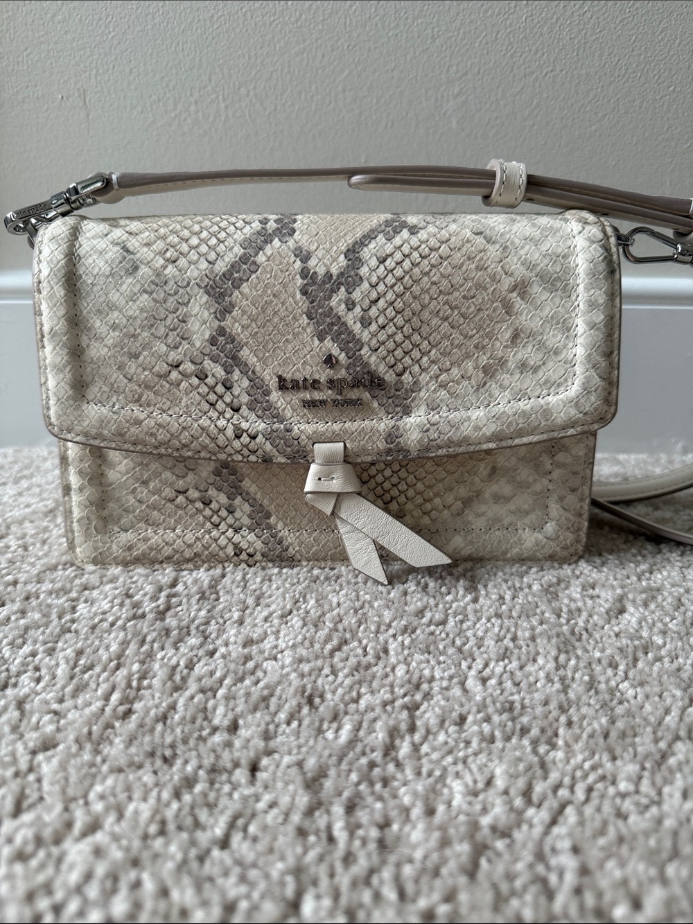 kate spade Snake-Print Cream Clutch/Crossbody Bag